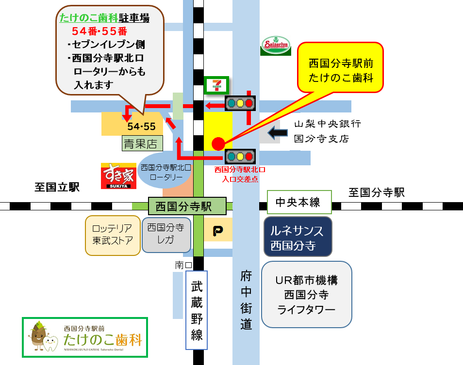西国分寺駅前たけのこ歯科の駐車場のご案内